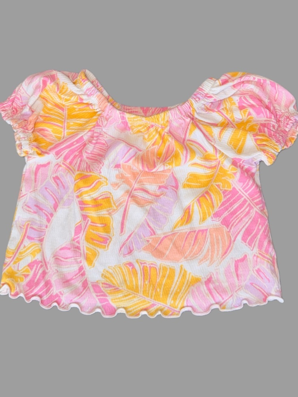Tropical Top with Pink Scallop Shorts Set | Toddler Girl | 12-18M | Like New - Picture 3 of 4